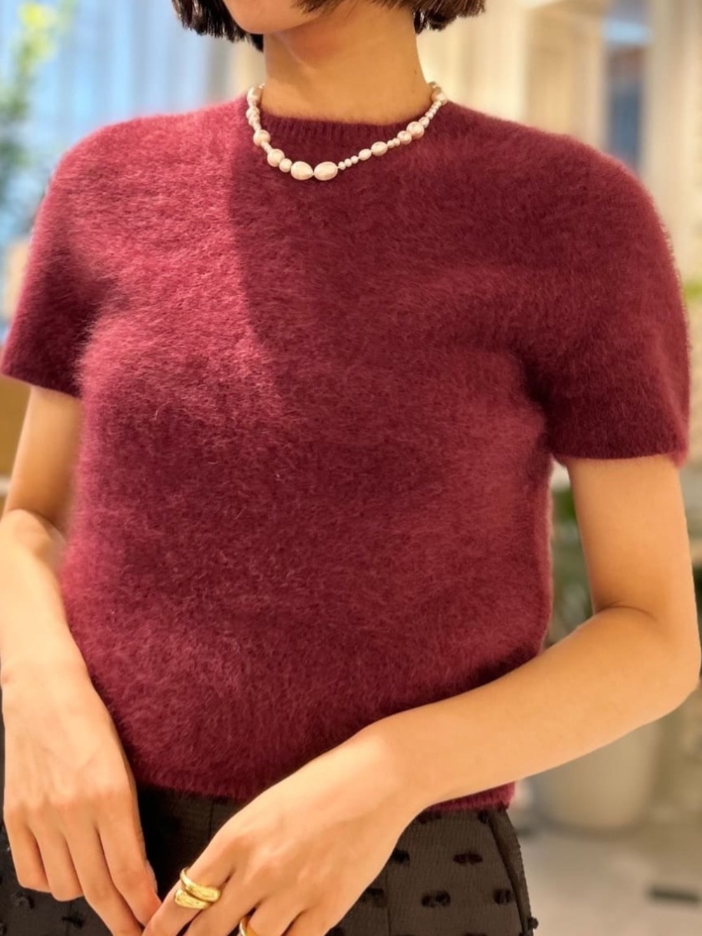 Kensie Soft Burgundy Short Sleeve Fuzzy Sweater Women Small S